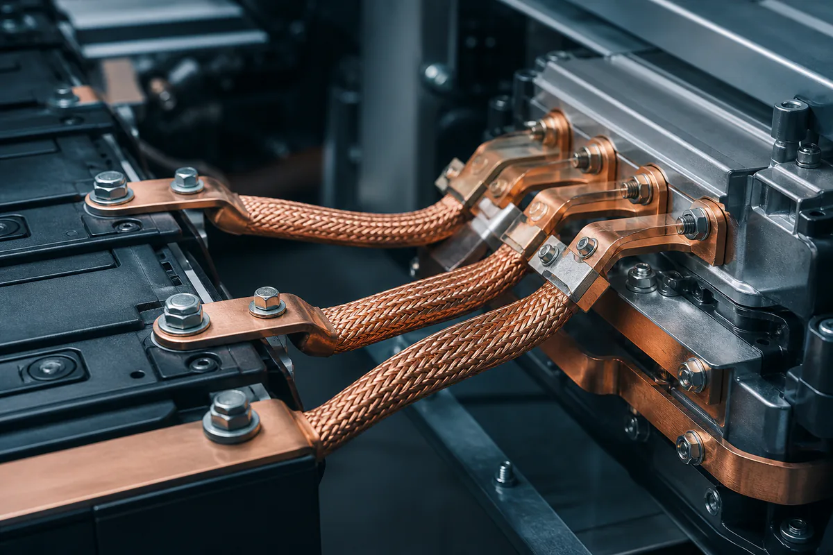 Flexible Kupferverbinder an einem Batterie- und Leistungselektronikmodul