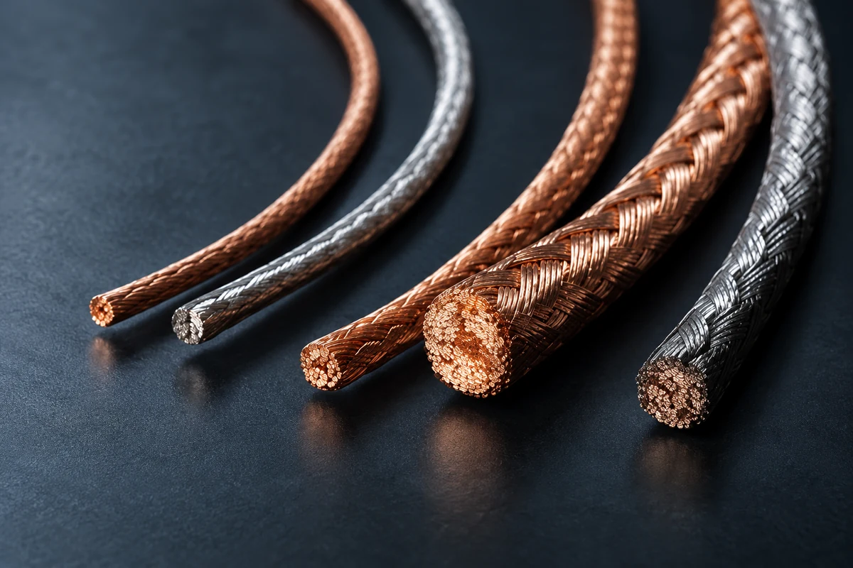 Round copper braids with different surface finishes